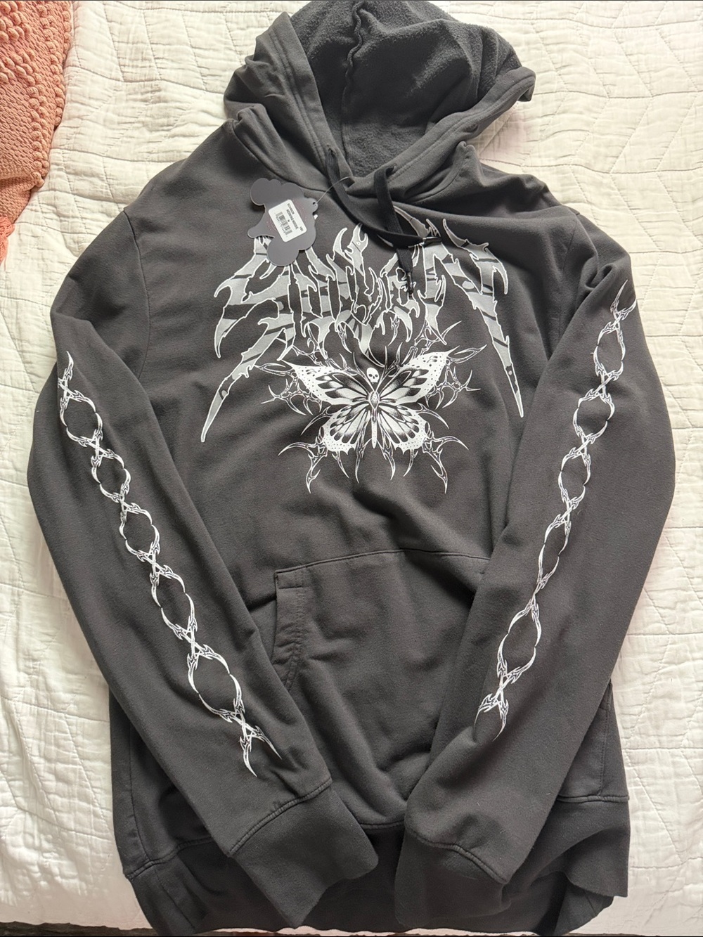 Women's Hoodie Sweatshirt - Gray Butterfly Graphic